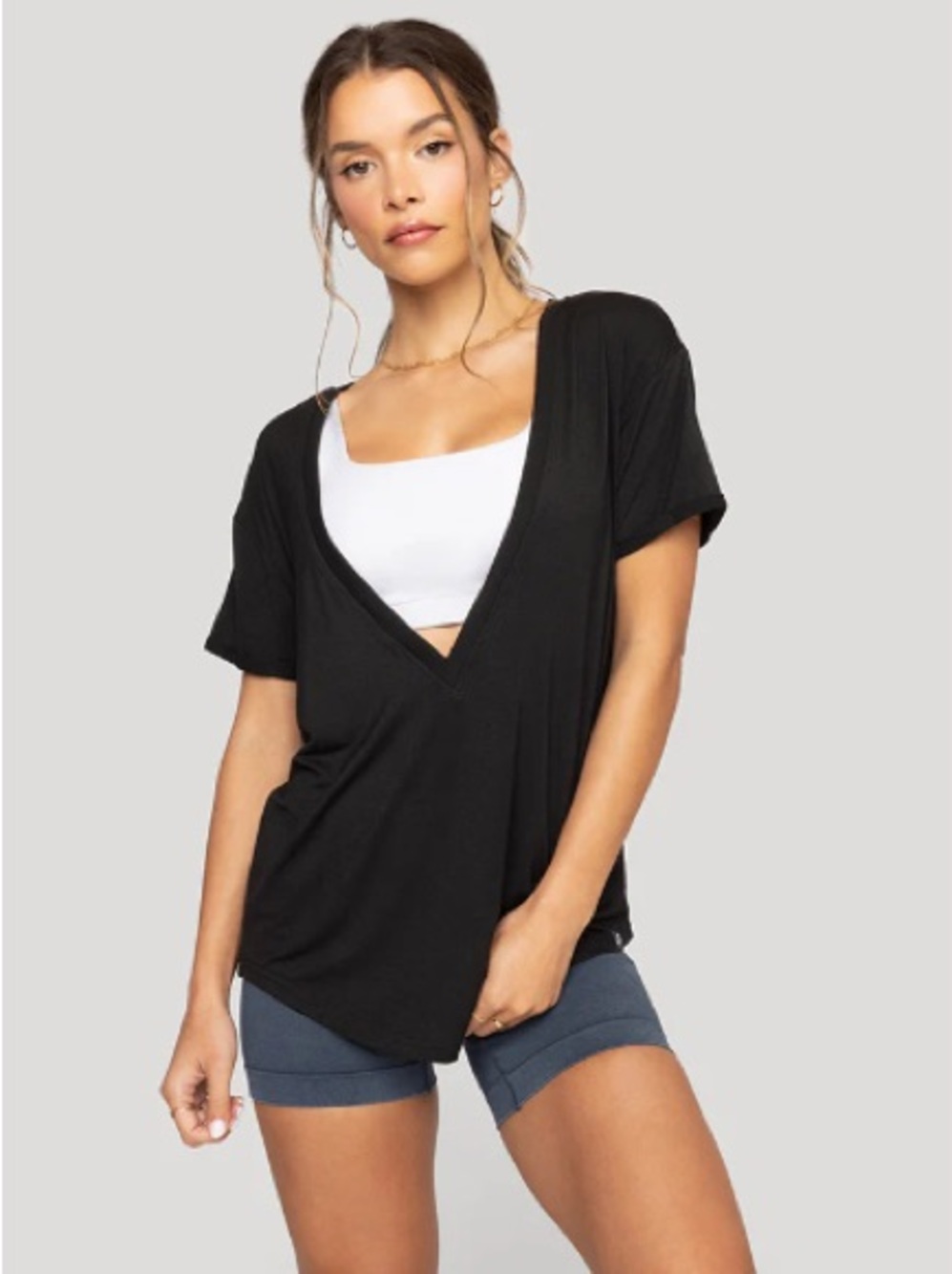 POPFLEX Reversible Deep V Tee - Black